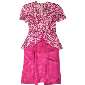 David Warren New York - Pink and White Silk Peplum Dress - Size 4